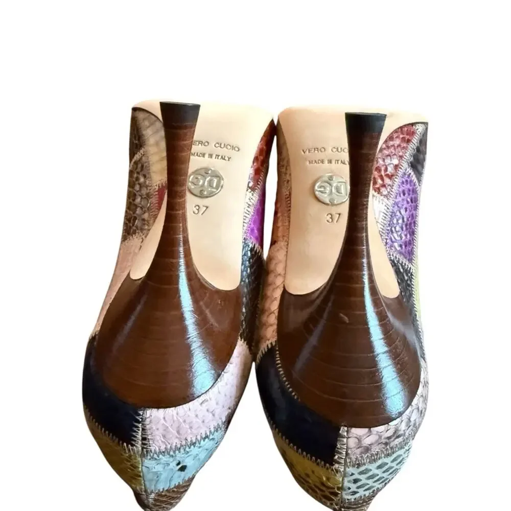 Dolce & Gabbana Python Snake Patchwork Pumps Stiletto Heel EU 37 US 7